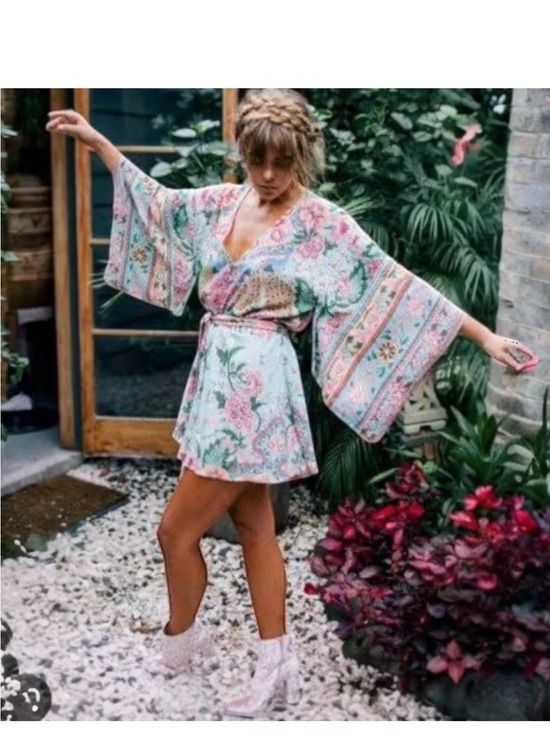 Spell Pants - Spell Pastel Floral Kimono Romper in Mint, Pink and Cream